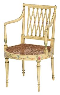 Sheraton Paint Decorated and Caned Armchair