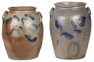 Two Blue Decorated Salt Glazed Stoneware Crocks