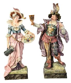 Pair of Large German Majolica Figures