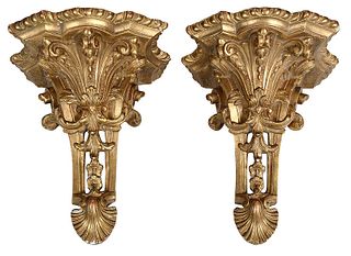 Pair of Louis XV Style Gilt Wall Brackets