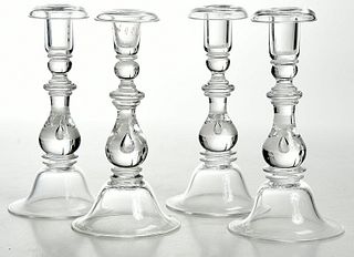Four Steuben Clear Glass Candlesticks