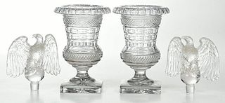 Two Pairs of Cut and Molded Glass Table Objects