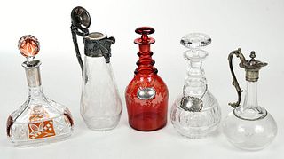 Five Assorted Glass Decanters
