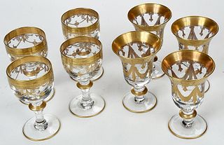Set of Eight Gilt Decorated Interglass Stems