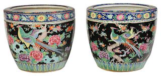 Pair of Chinese Famille Noir Porcelain Planters