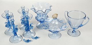Seven Pale Blue Venetian Glass Table Items
