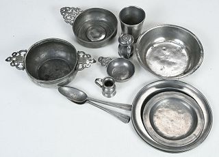 Sixeen Pieces Early Pewter Including American