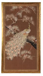 Large Japanese Silk Peacock Embroidery