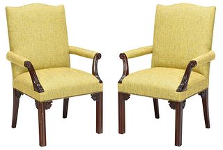 Pair Chippendale Style Upholstered Library Chairs
