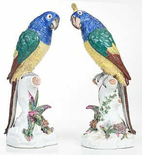 Pair of German Painted Porcelain Parrots