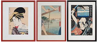 Three Framed Japanese Woodblock Prints