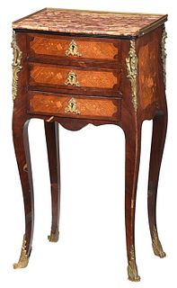 Louis XV Style Marquetry Inlaid Bedside Commode