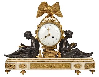 Louis XVI Style Signed Figural Mantel Clock