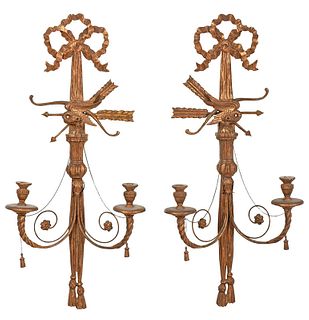 Pair of Louis XVI Style Carved Gilt Wood Sconces