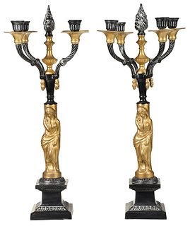 Pair Empire Style Four Light Figural Candelabra