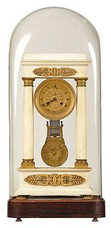 French White Marble and Gilt Bronze Portico Clock