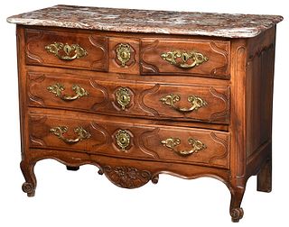 Provincial Louis XV Fruitwood Marble Top Commode