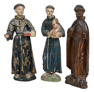 Three Carved  and Polychromed Santos Figures
