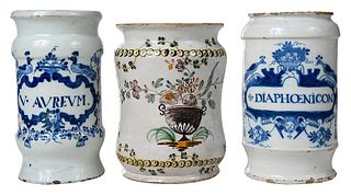 Three Delftware and Majolica Apothecary Jars