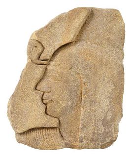 Egyptian Sandstone Relief Fragment of Face