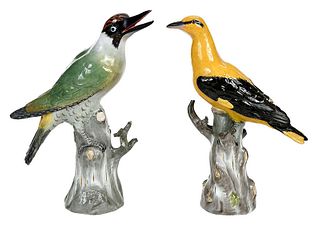 Two Meissen Hand Painted Porcelain Bird Figures 