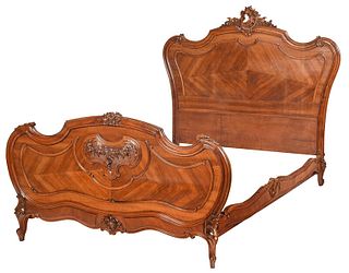 Provincial Louis XV Style Carved Walnut Bedstead