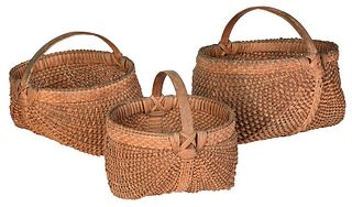 Three Large Split Oak Buttocks Baskets 