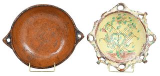 Rare Sgraffito and Slip Decorated Redware Bowl