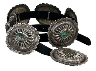 Silver, Turquoise and Leather Concho Belt