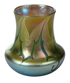 Miniature Tiffany Green Favrile Art Glass Vase