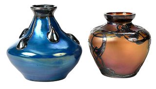 Two Art Glass Iridescent Vases