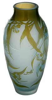 Floral Decorated Cameo Art Glass Vase 
