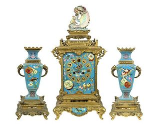 Important Late 19th C. Parisian 3 Piece Clock Set