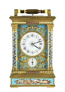 Important 19th C French Champleve Carriage Clock