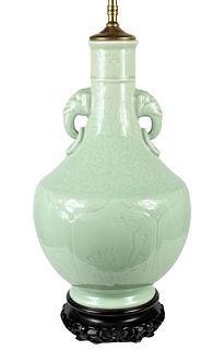 Chinese Porcelain Celadon Vase, Mounted as a Lamp