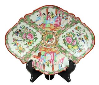 19th C Chinese Rose Medallion Footed Tray