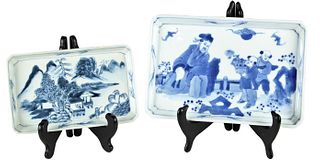 (2) Chinese Canton Blue & White Trays