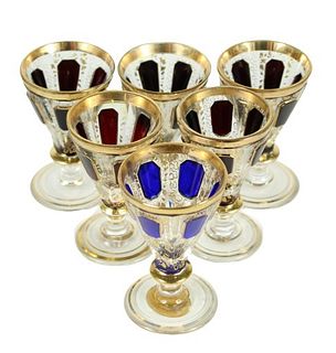 Group of (6) Bohemian Cut to Clear Gilt Cordials
