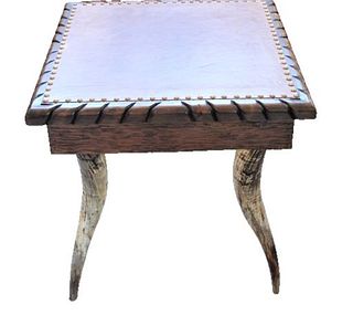 Southwestern Leather & Horn End Table