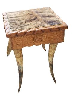 Southwestern Horn & Cowhide Square End Table