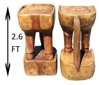 Pair of Hand Carved Hardwood Equine Barstools