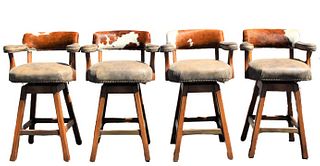 Set of (4) King Ranch Cowhide & Leather Barstools