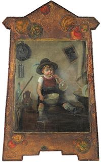 Antique Oil of a Tyrolean Boy Blowing Bubbles