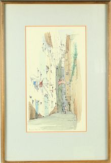 1950's Street Scene, Signed Watercolor