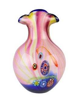 Italian Murano Style Iridescent Art Glass Pink Vase