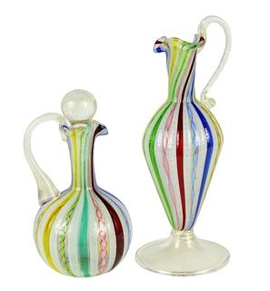 Pair of Murano Candy Stripe Glass Containers