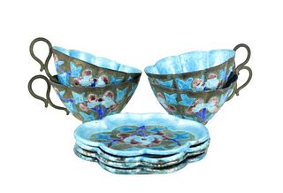 (8) Set of Chinese Cloisonne Cups & Saucers