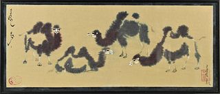 Mongolian Watercolor, 4 Camels