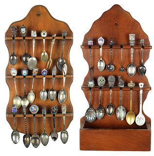 Souvenir Spoons Group of 30 on 2 Matching Pcs.