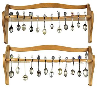 Souvenir Spoons Group of 24 on 2 Matching Pcs.